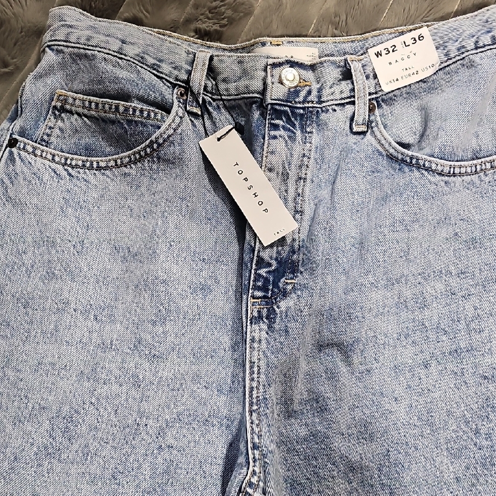 Topshop Light Wash Baggy fit Tall Denim Jeans